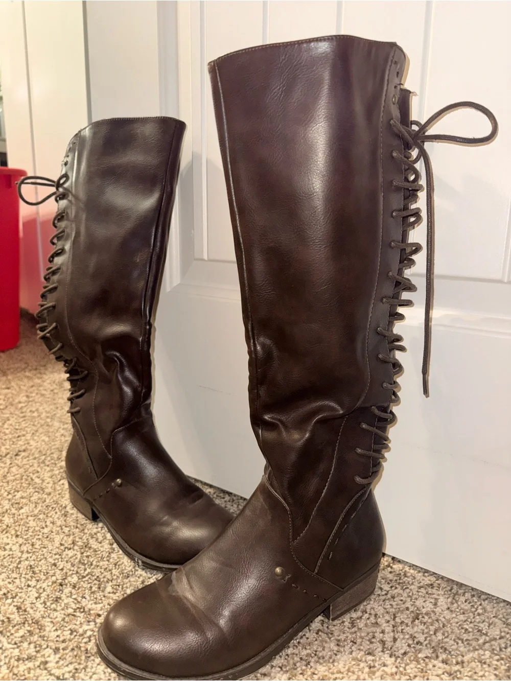 Rampage Dark Brown Lace-Back Over-the-Knee Boots